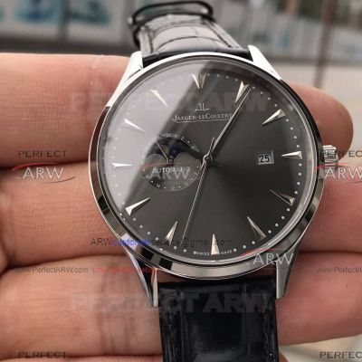 Perfect Replica Jaeger Lecoultre Master Ultra Thin Moonphase Black Dial Stainless Steel 40mm Watch